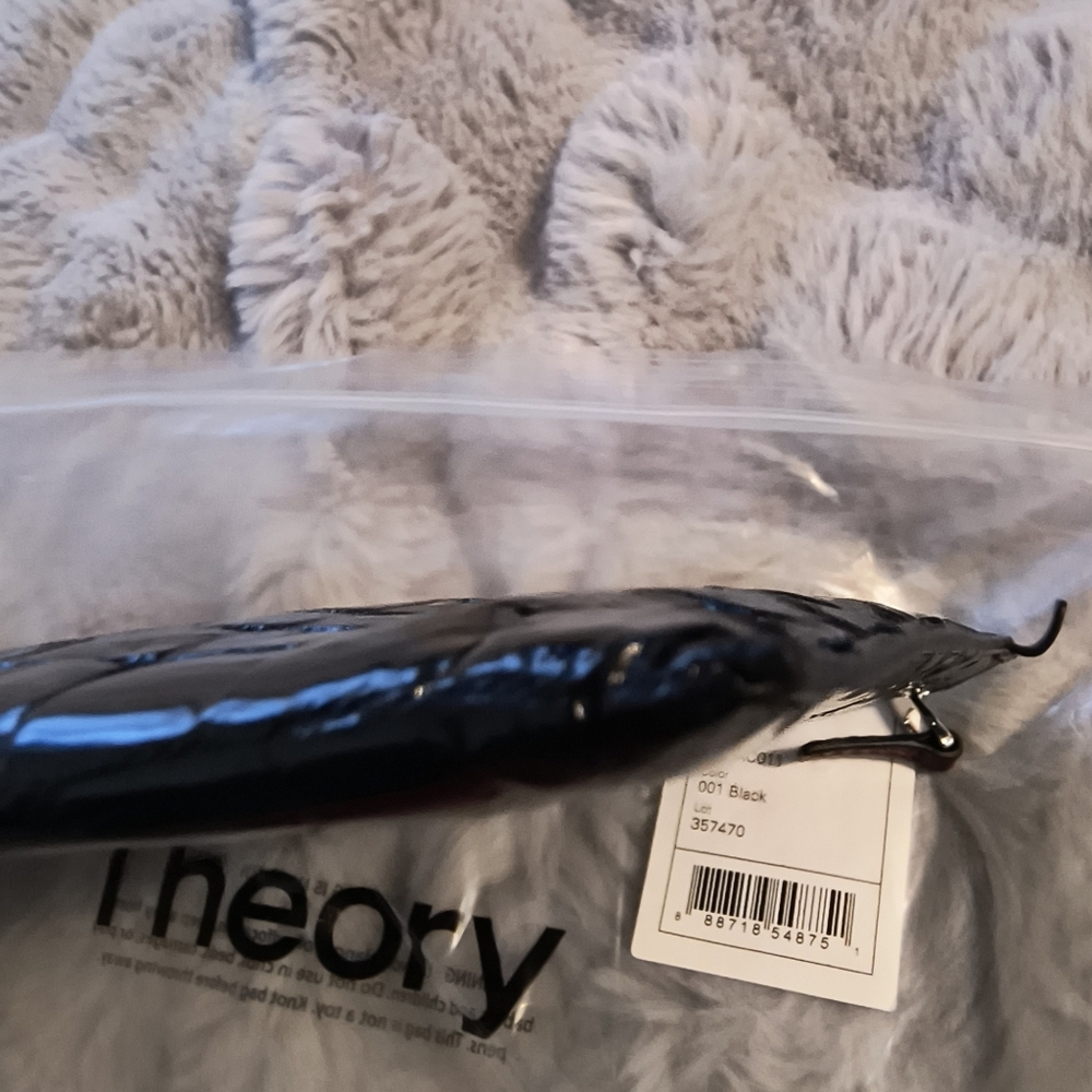 Theory Patent genuine leather Large Flat Pouch Clutch bag Black NWT - Picture 13 of 16